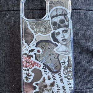 Custom Handmade Sticker Insert with Clear Case for iPhone 15, Dark Aesthetic